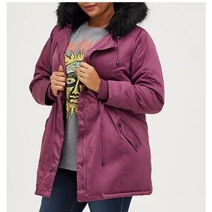 🆕⬇️❄️ 2X PLUM PURPLE FUR-LINED PARKA - NYLON HOODED FAUX FUR TRIM ❄️